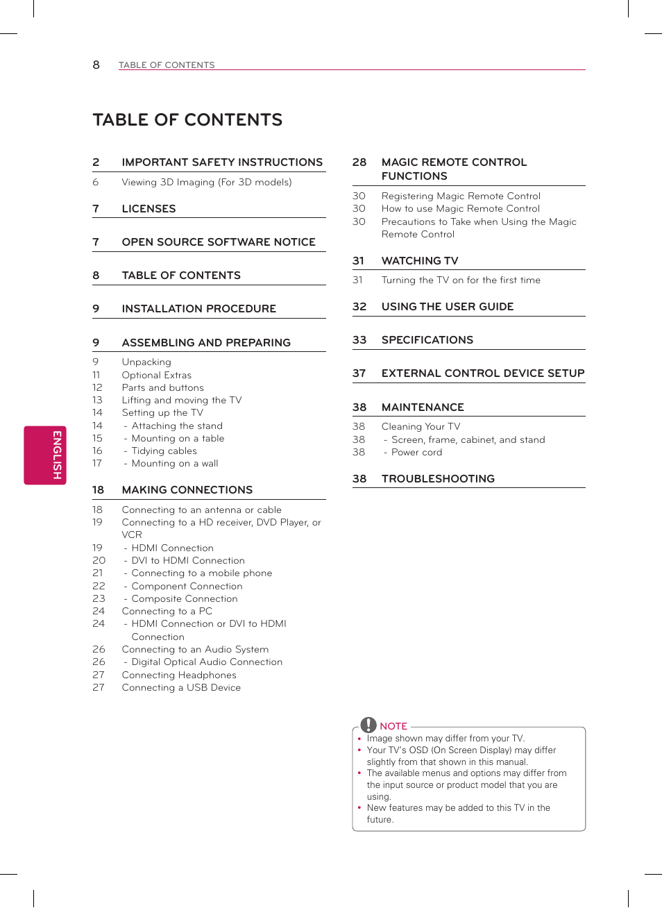 LG 50LA6970 User Manual | Page 8 / 52