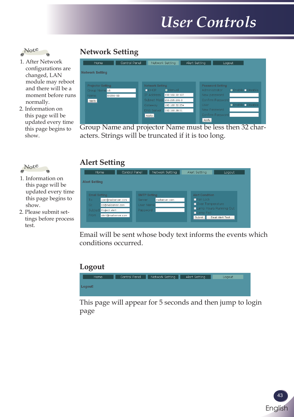 User controls | LG BX286 User Manual | Page 43 / 58
