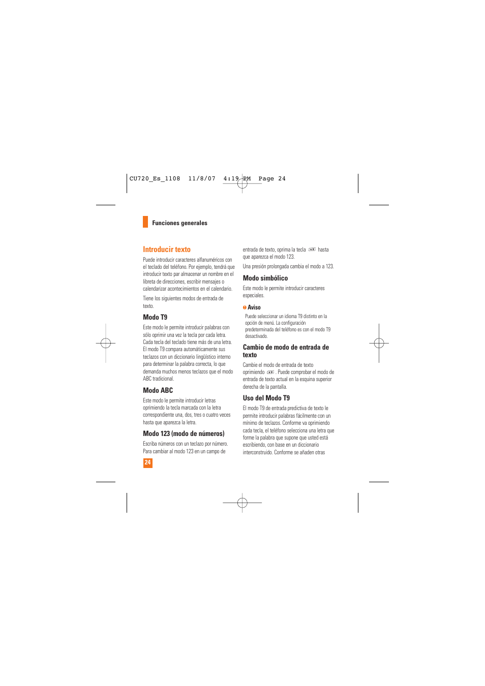 Introducir texto | LG CU720 User Manual | Page 144 / 246