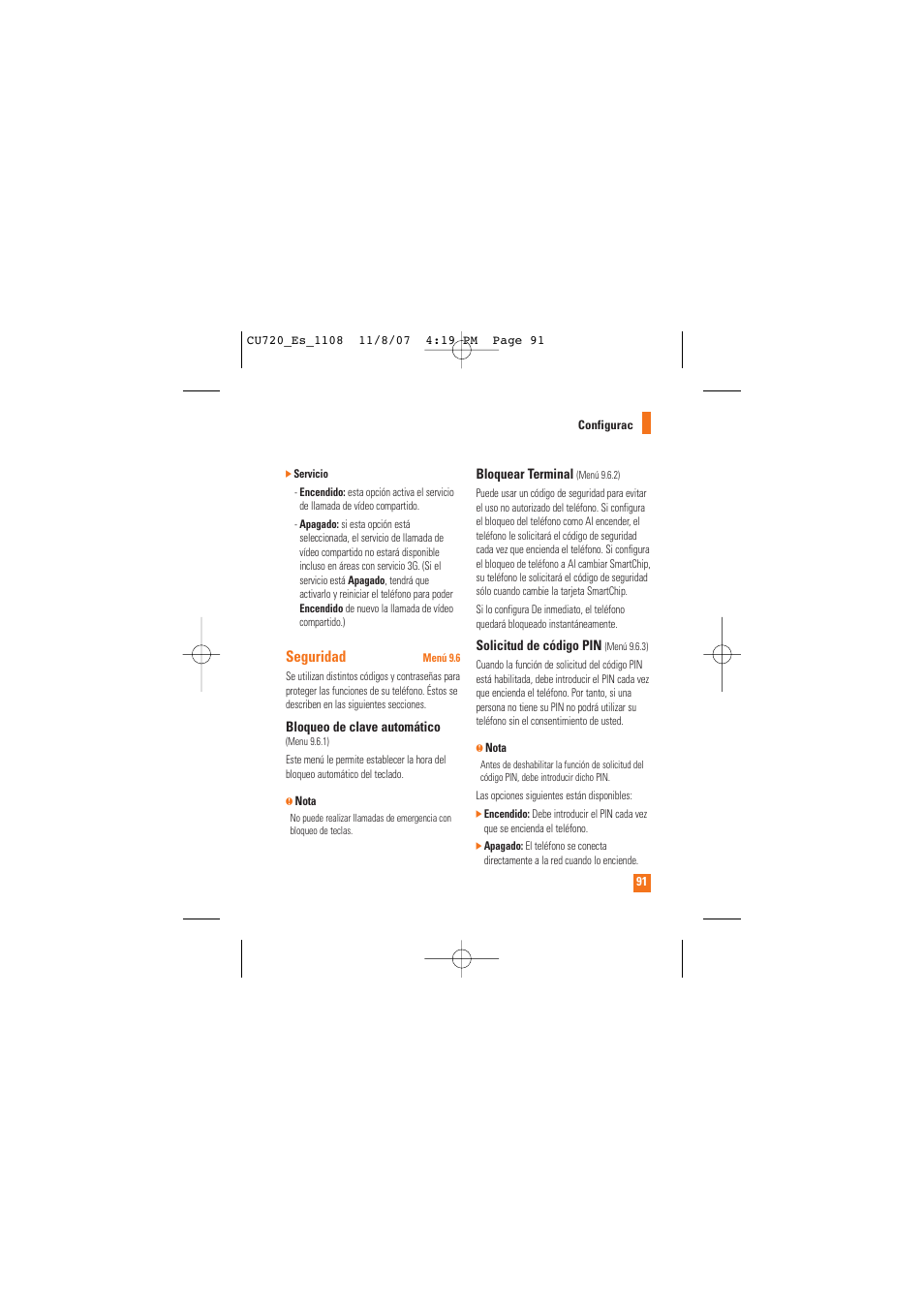 Seguridad | LG CU720 User Manual | Page 211 / 246