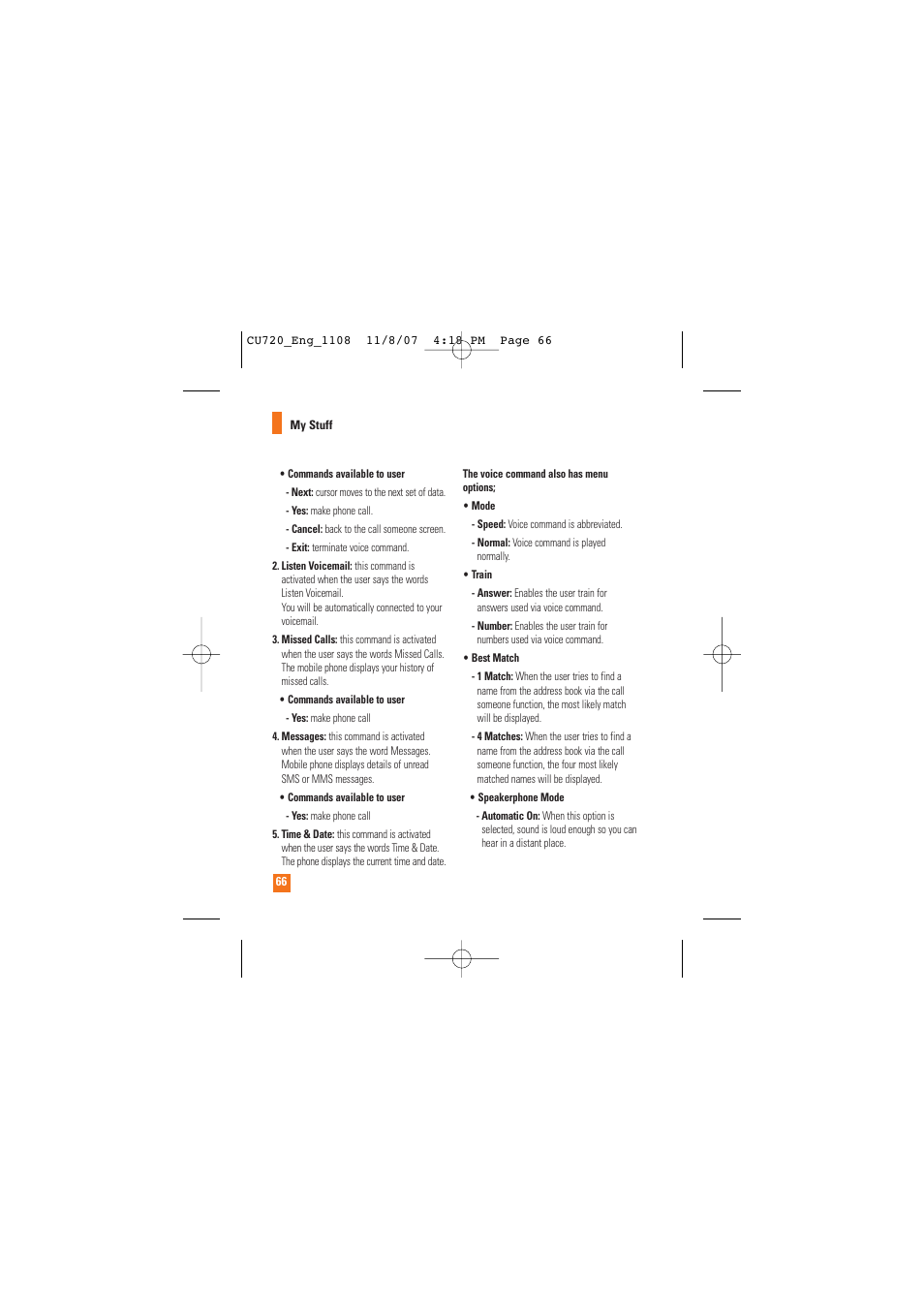 LG CU720 User Manual | Page 70 / 246