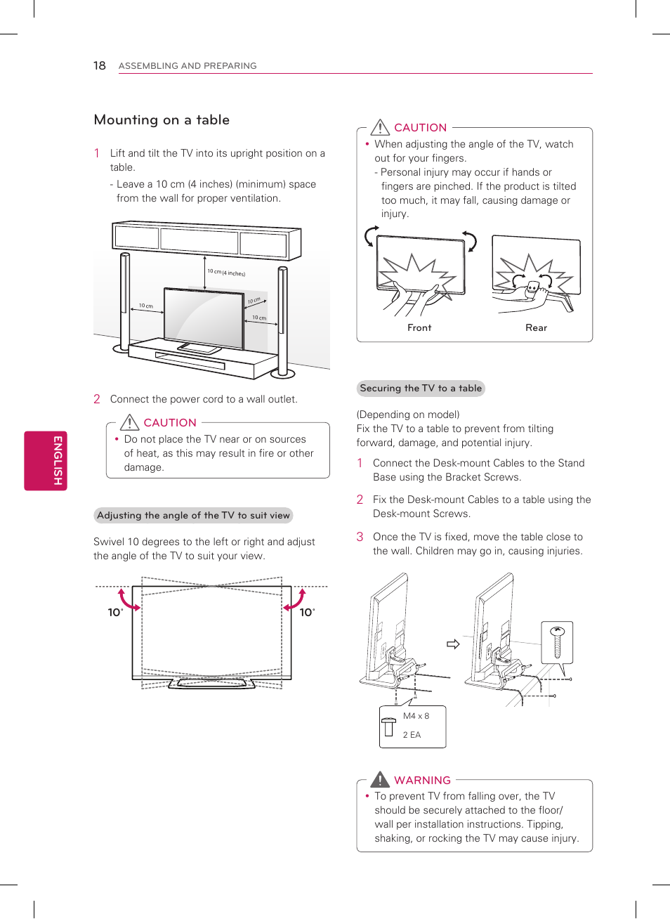 Mounting on a table | LG 47LM7600 User Manual | Page 18 / 44