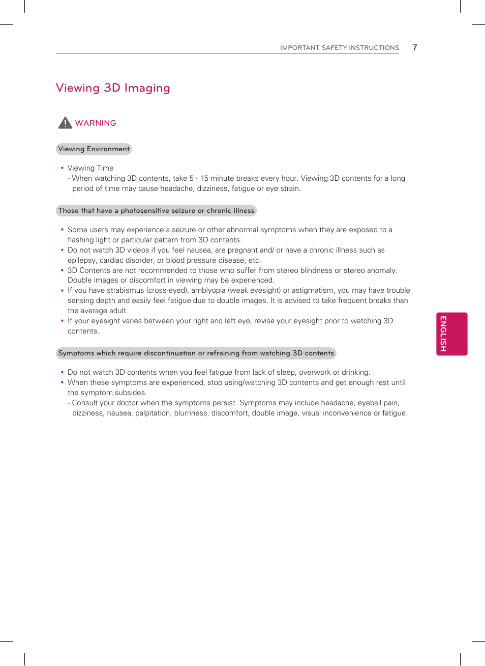 Viewing 3d imaging | LG 47LM7600 User Manual | Page 7 / 44