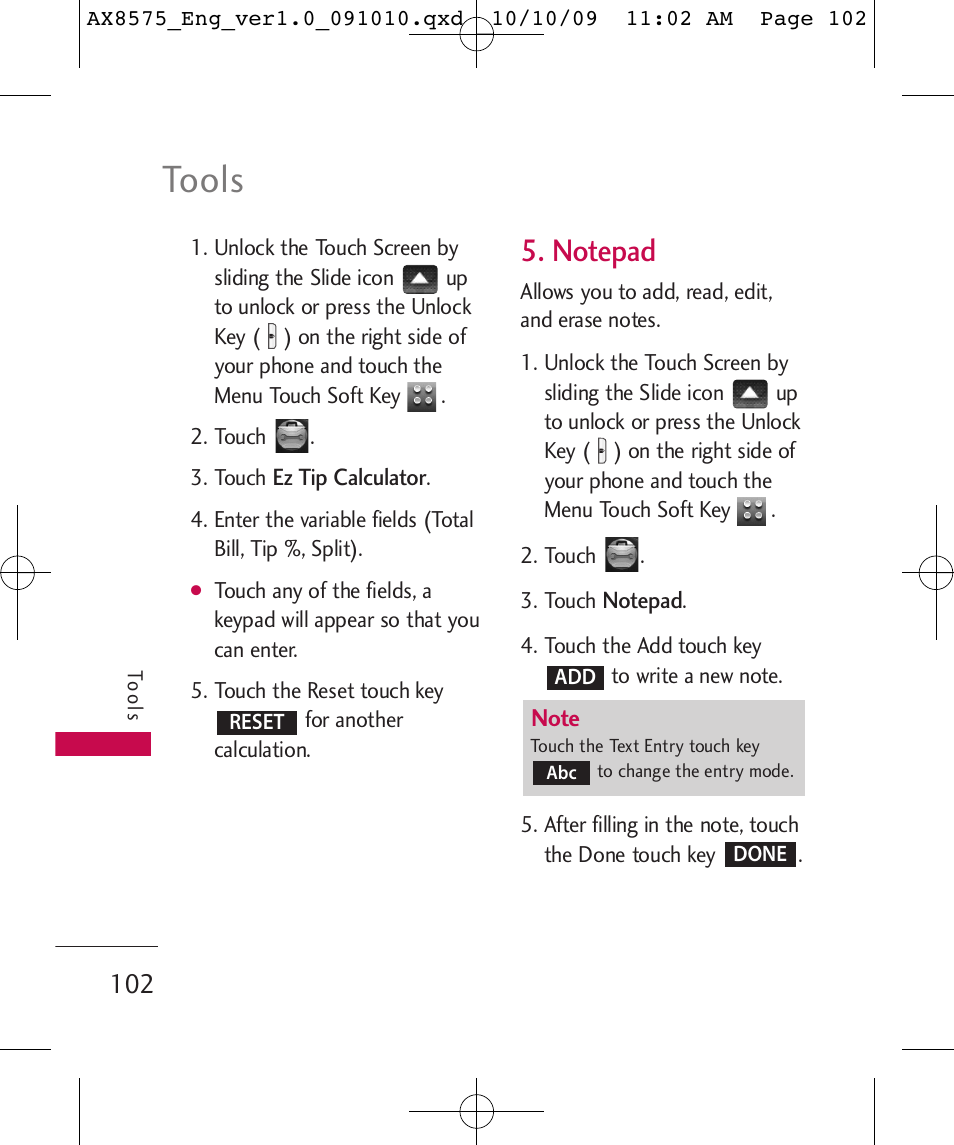 Tools | LG LGAX8575 User Manual | Page 104 / 381