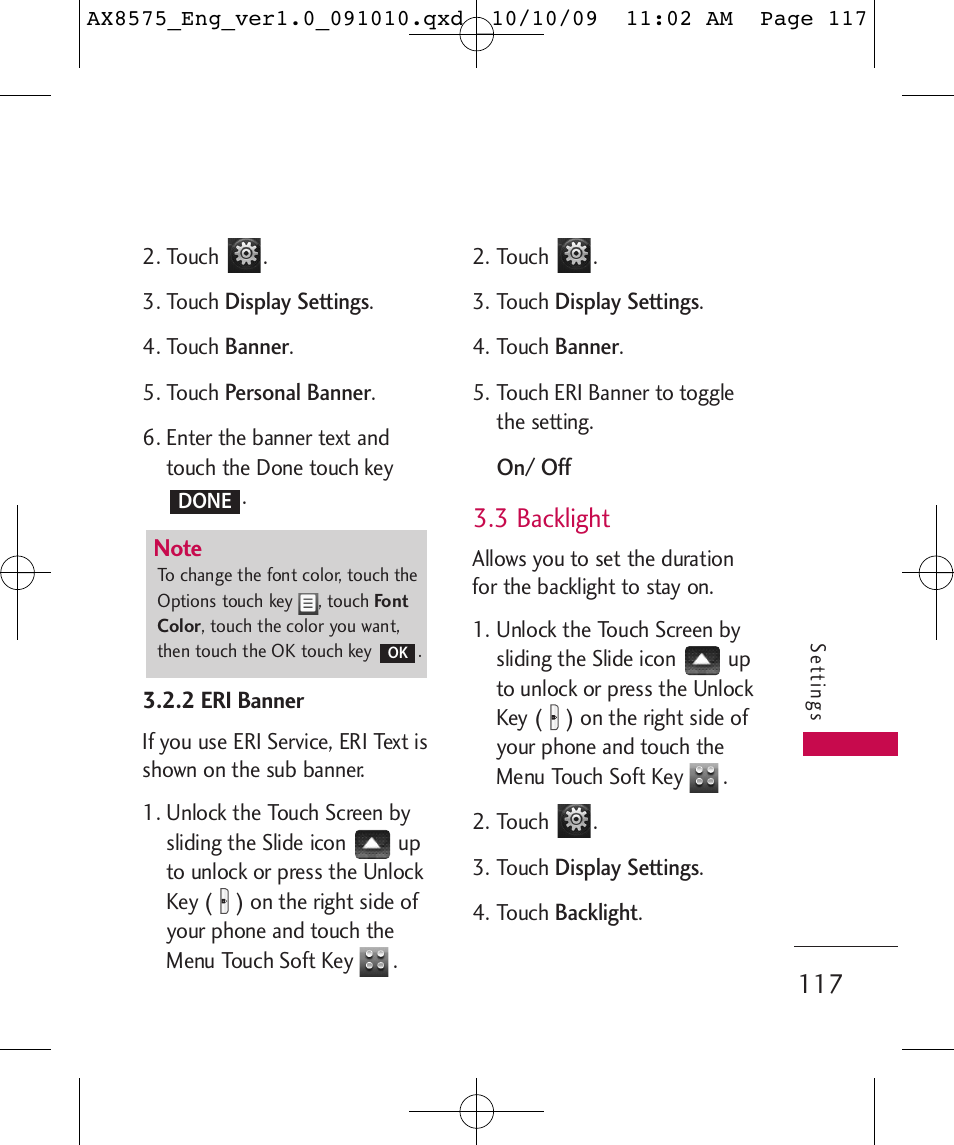 3 backlight | LG LGAX8575 User Manual | Page 119 / 381