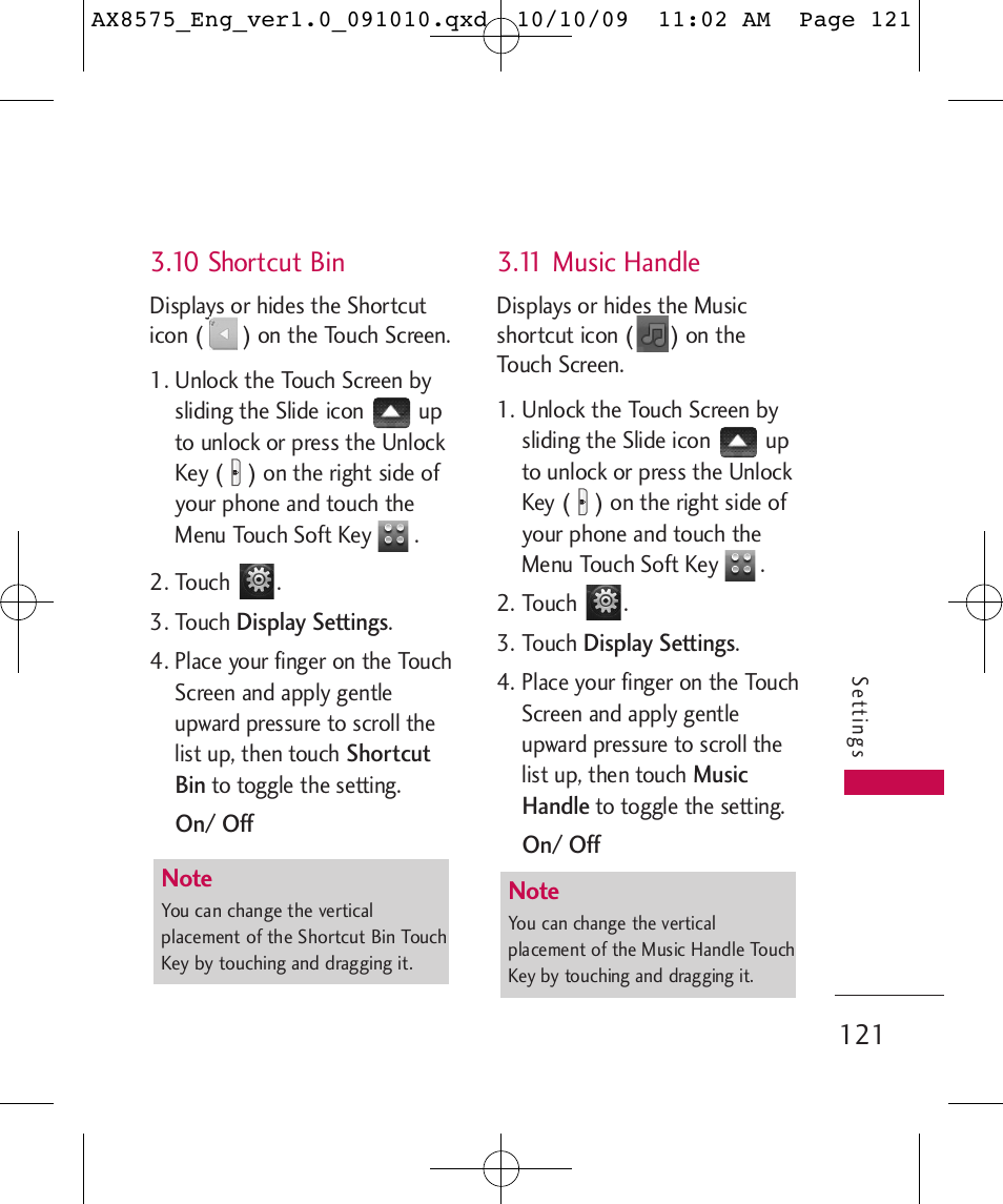 10 shortcut bin, 11 music handle | LG LGAX8575 User Manual | Page 123 / 381
