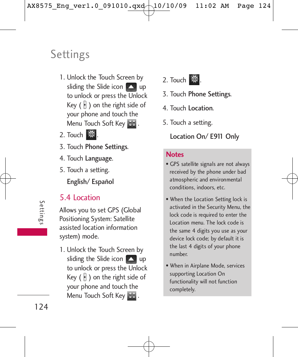 Settings, 4 location | LG LGAX8575 User Manual | Page 126 / 381