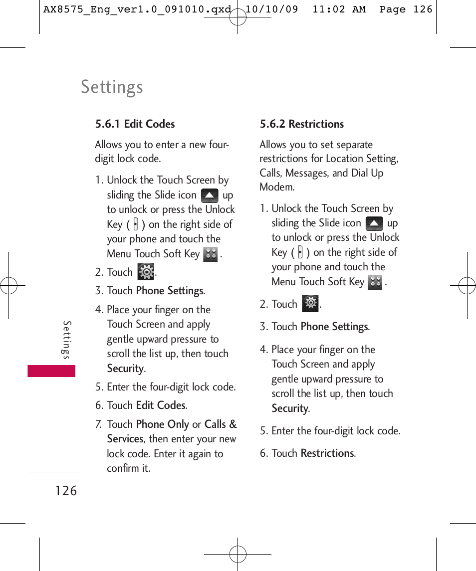 Settings | LG LGAX8575 User Manual | Page 128 / 381