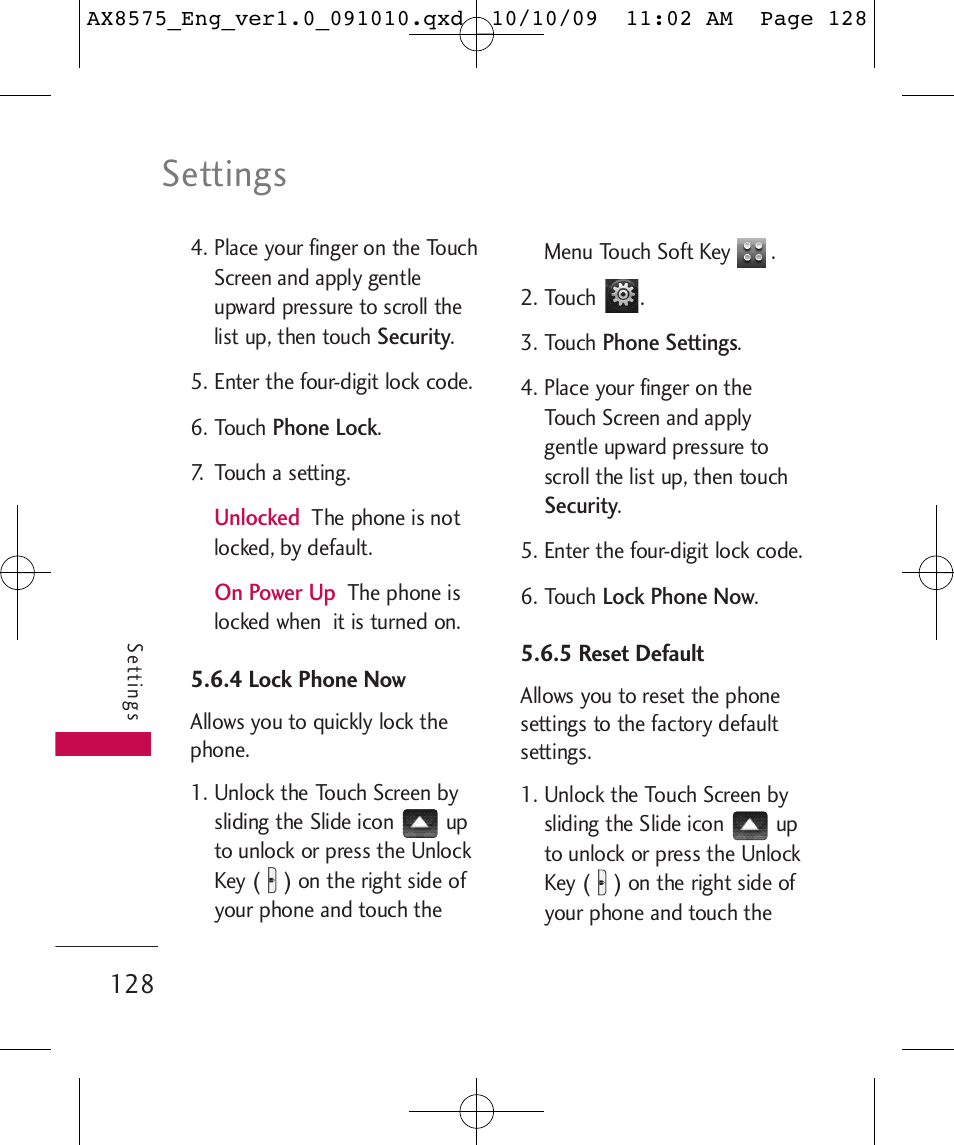 Settings | LG LGAX8575 User Manual | Page 130 / 381