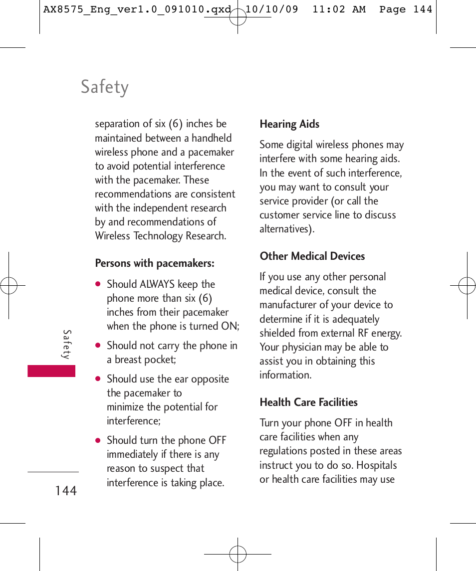 Safety | LG LGAX8575 User Manual | Page 146 / 381