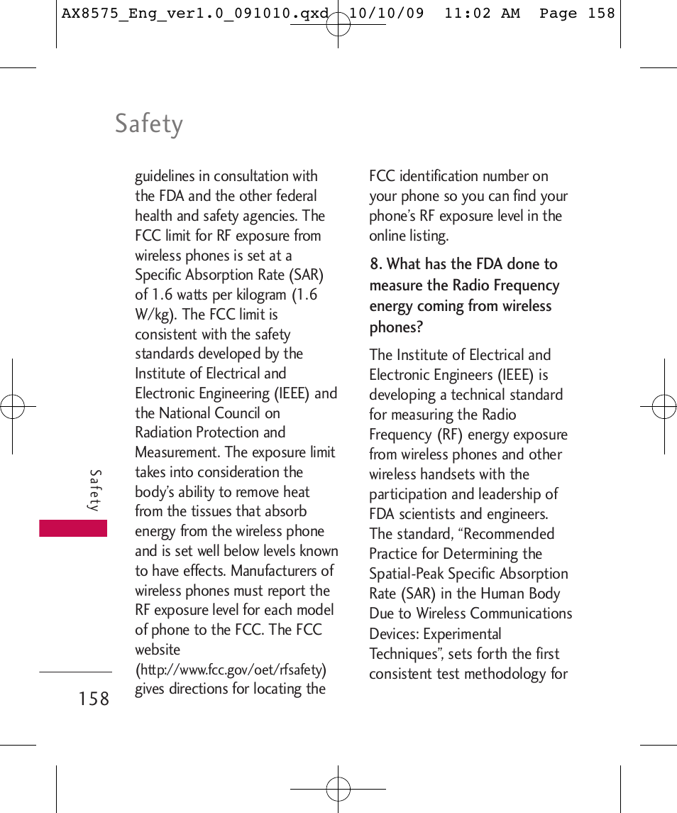 Safety | LG LGAX8575 User Manual | Page 160 / 381