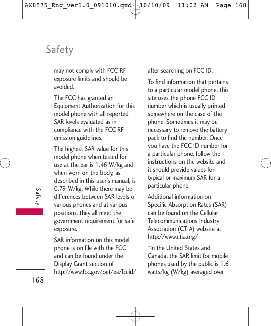 Safety | LG LGAX8575 User Manual | Page 170 / 381