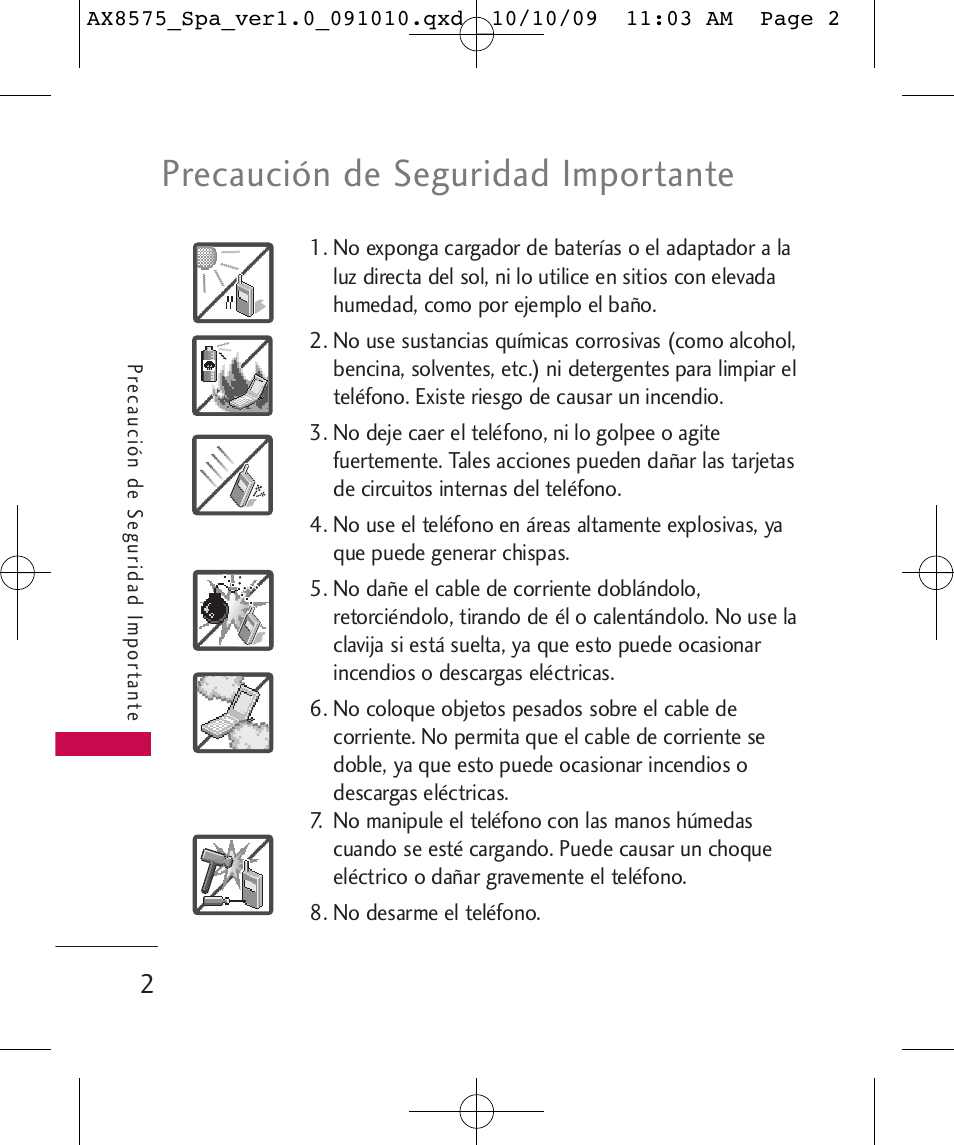Precaución de seguridad importante | LG LGAX8575 User Manual | Page 186 / 381