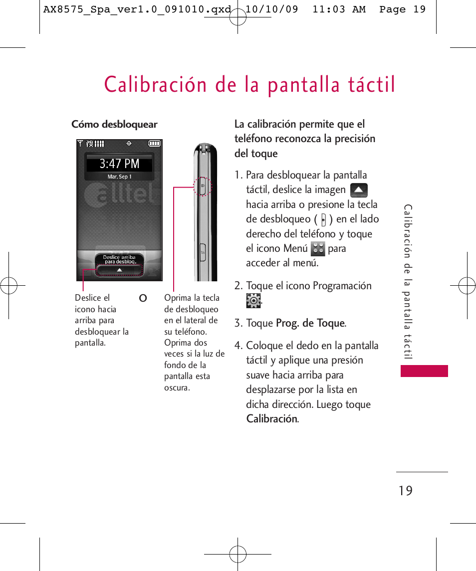 Calibración de la pantalla táctil | LG LGAX8575 User Manual | Page 203 / 381