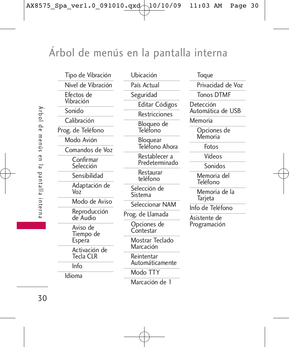 Árbol de menús en la pantalla interna | LG LGAX8575 User Manual | Page 214 / 381