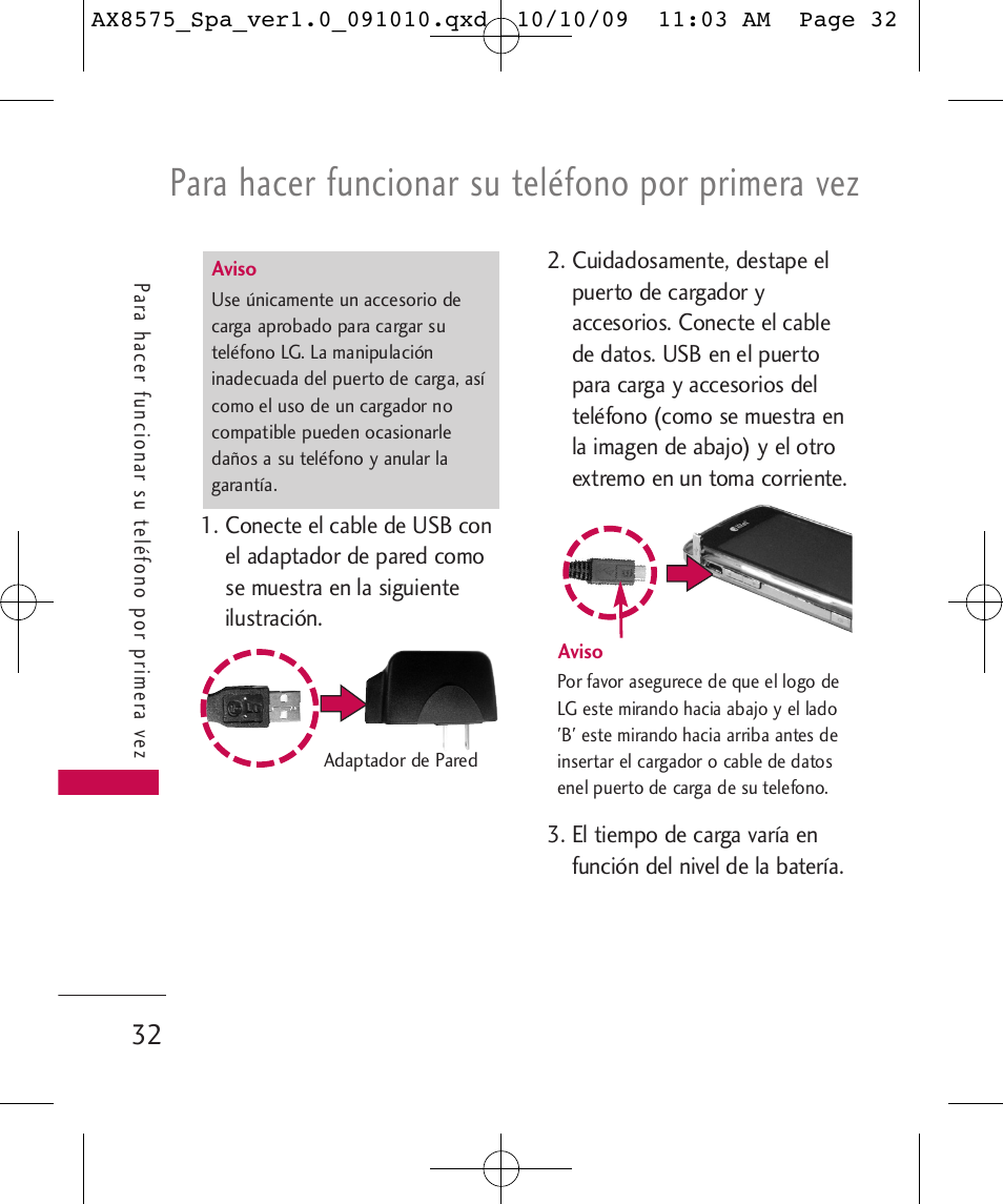 Para hacer funcionar su teléfono por primera vez | LG LGAX8575 User Manual | Page 216 / 381