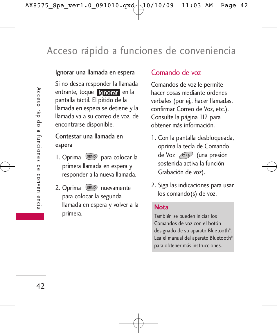 Acceso rápido a funciones de conveniencia, Comando de voz | LG LGAX8575 User Manual | Page 226 / 381