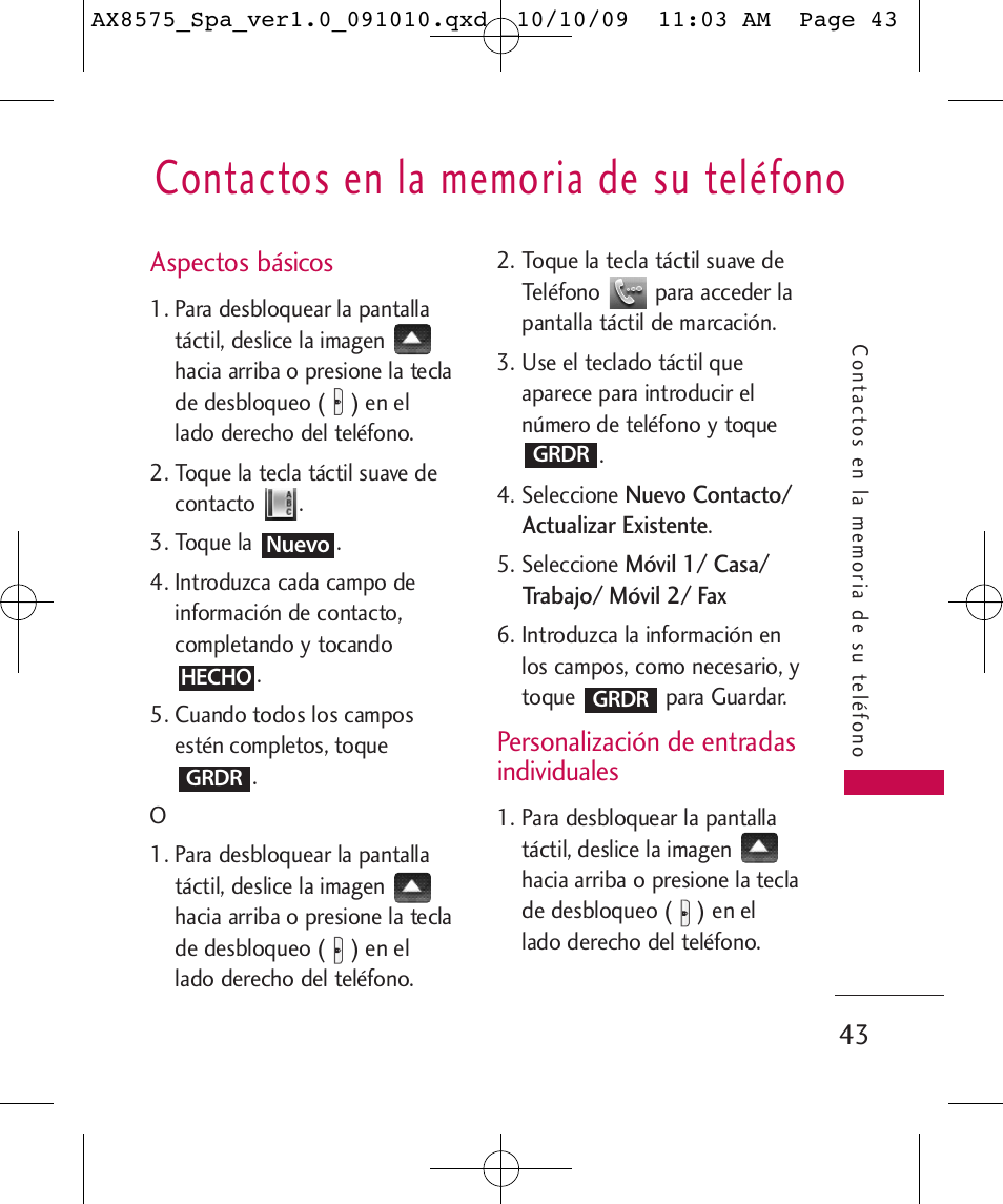 Aspectos básicos, Personalización de entradas individuales | LG LGAX8575 User Manual | Page 227 / 381