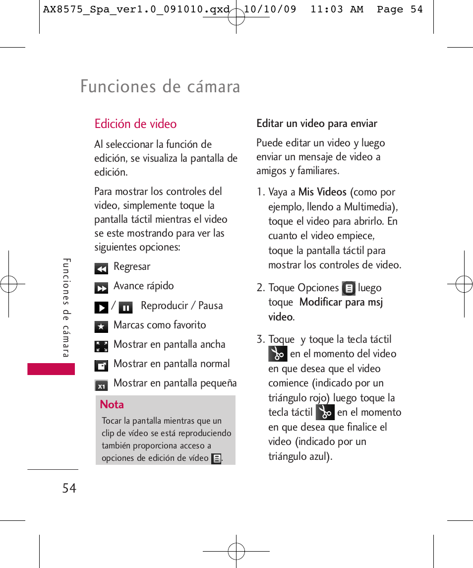 Funciones de cámara, Edición de video | LG LGAX8575 User Manual | Page 238 / 381