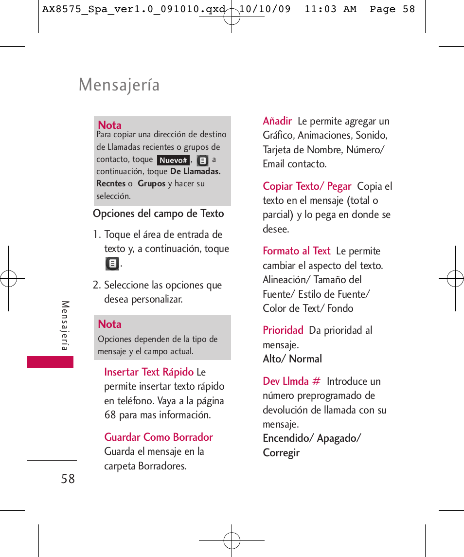 Mensajería | LG LGAX8575 User Manual | Page 242 / 381
