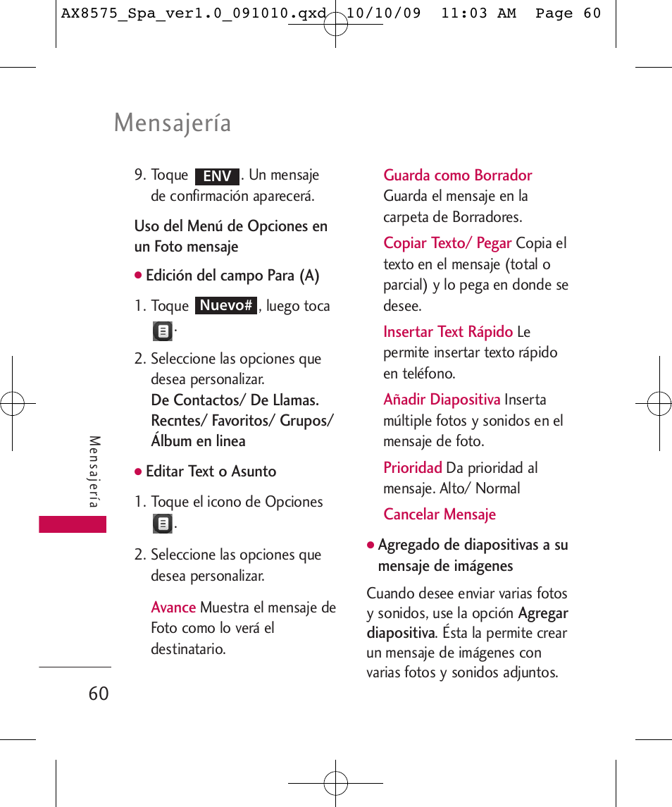 Mensajería | LG LGAX8575 User Manual | Page 244 / 381