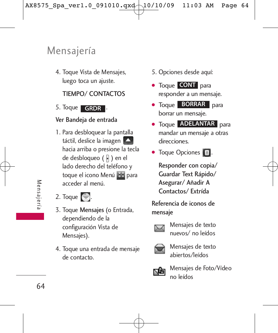 Mensajería | LG LGAX8575 User Manual | Page 248 / 381