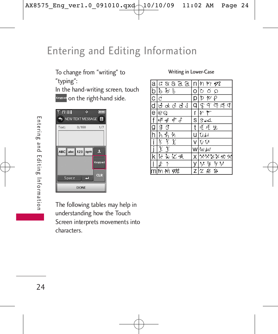 Entering and editing information | LG LGAX8575 User Manual | Page 26 / 381