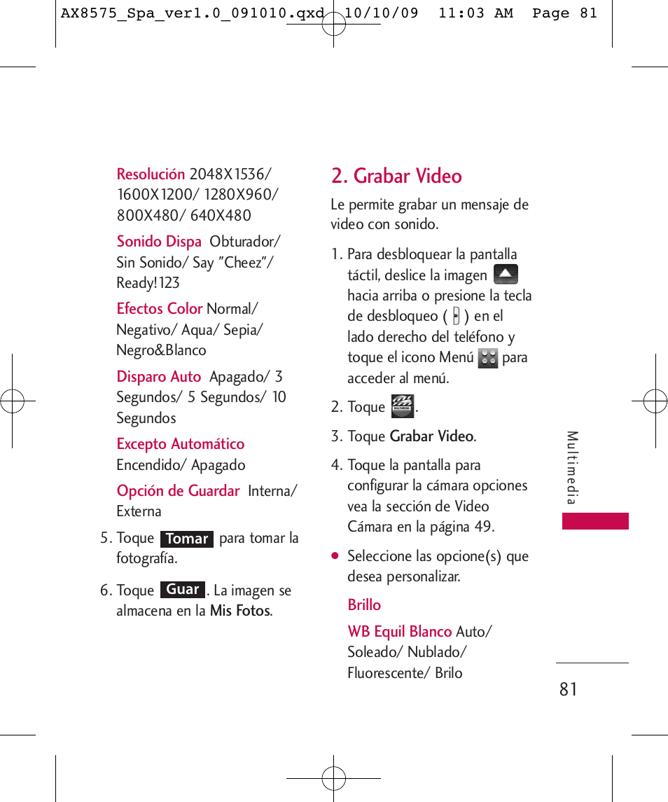 Grabar video | LG LGAX8575 User Manual | Page 265 / 381