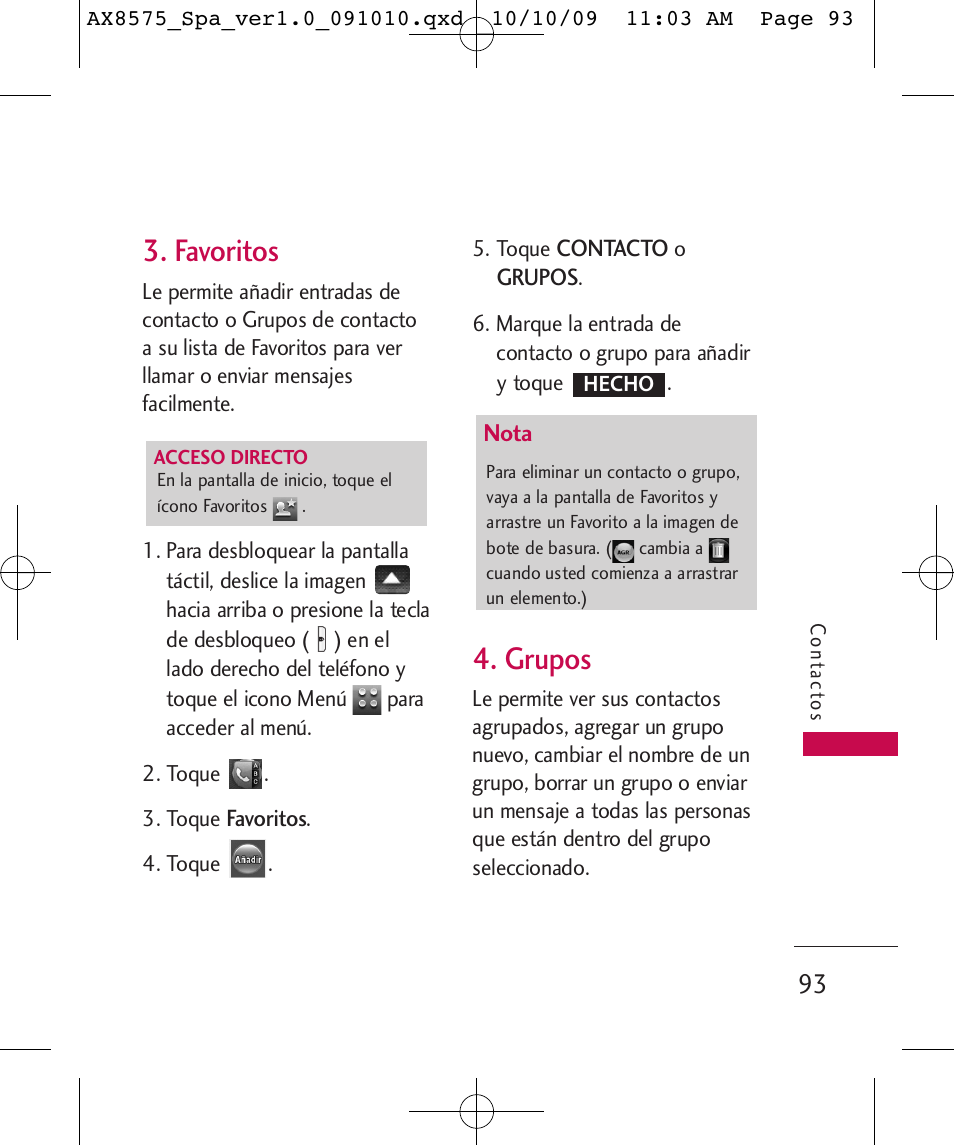 Favoritos, Grupos | LG LGAX8575 User Manual | Page 277 / 381