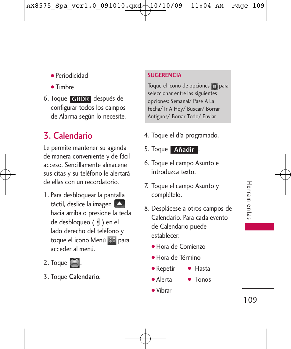 Calendario | LG LGAX8575 User Manual | Page 293 / 381