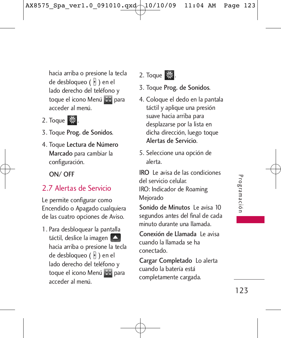 7 alertas de servicio | LG LGAX8575 User Manual | Page 307 / 381