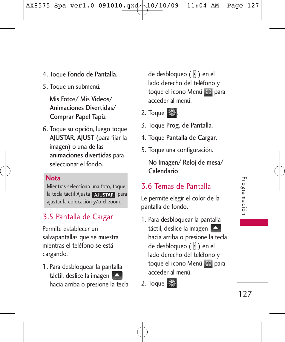 5 pantalla de cargar, 6 temas de pantalla | LG LGAX8575 User Manual | Page 311 / 381