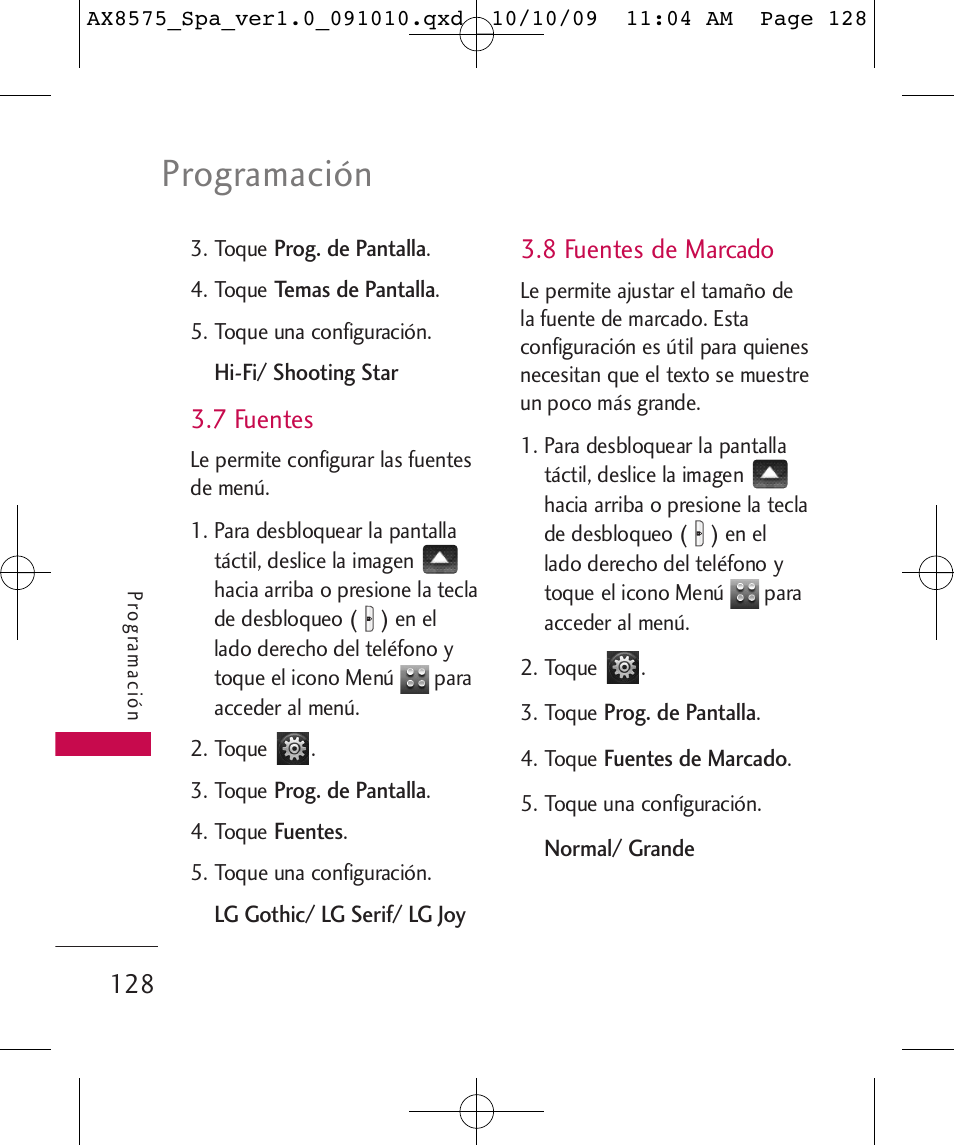 Programación, 7 fuentes, 8 fuentes de marcado | LG LGAX8575 User Manual | Page 312 / 381