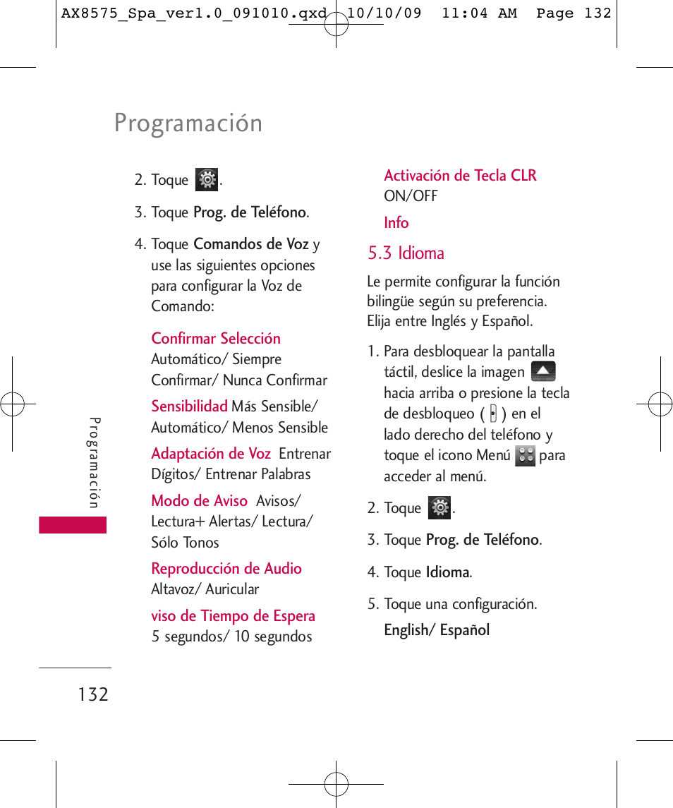 Programación, 3 idioma | LG LGAX8575 User Manual | Page 316 / 381