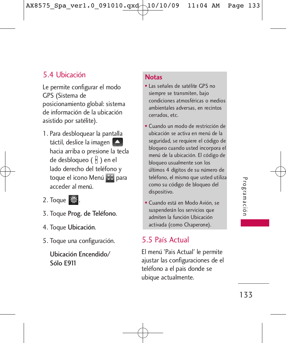 4 ubicación, 5 país actual | LG LGAX8575 User Manual | Page 317 / 381