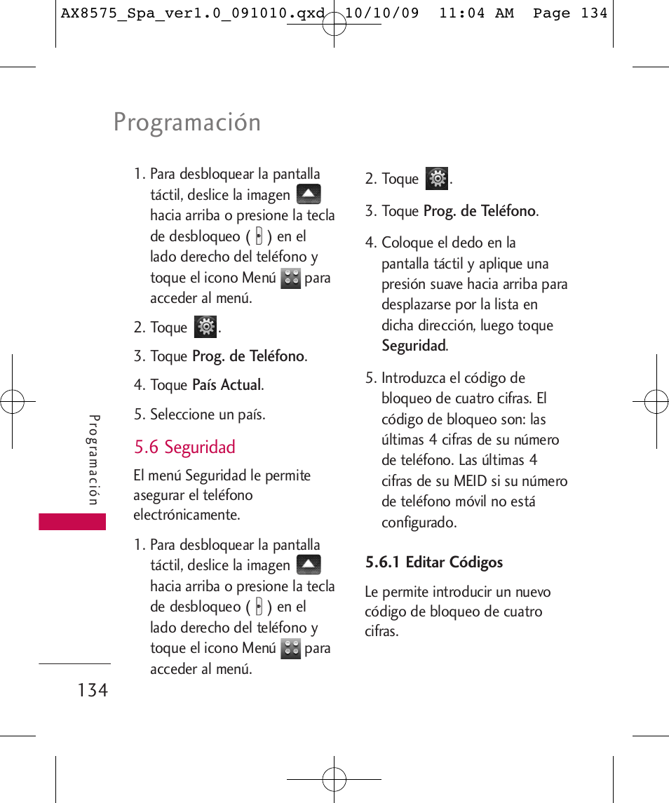 Programación, 6 seguridad | LG LGAX8575 User Manual | Page 318 / 381