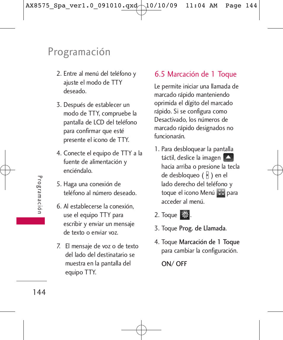 Programación, 5 marcación de 1 toque | LG LGAX8575 User Manual | Page 328 / 381