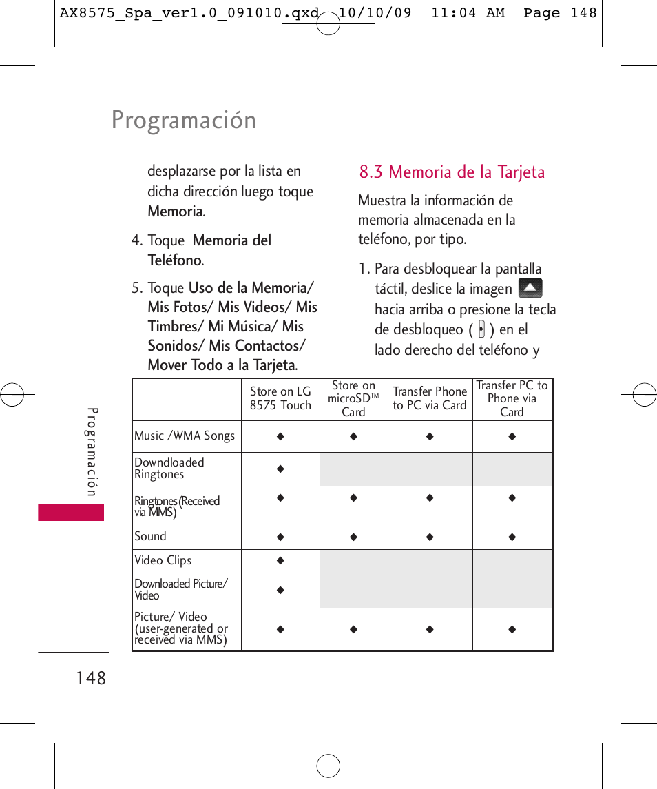 Programación, Toque, Pr ogr amación | LG LGAX8575 User Manual | Page 332 / 381