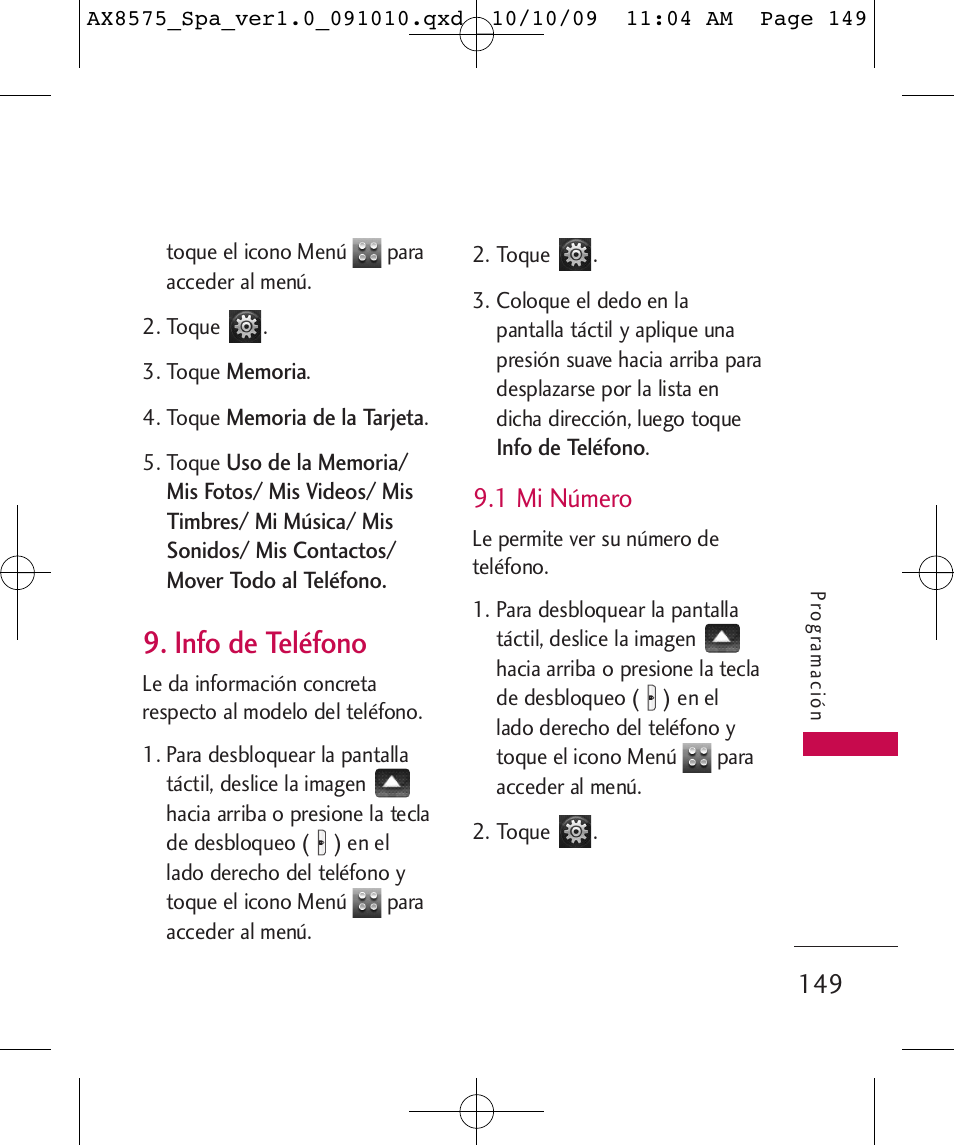 Info de teléfono, 1 mi número | LG LGAX8575 User Manual | Page 333 / 381