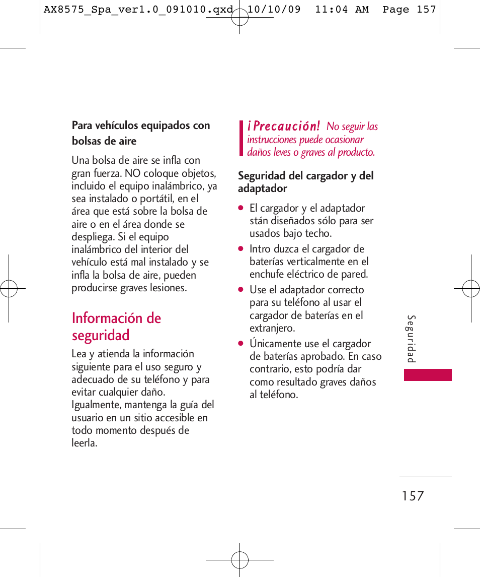 Información de seguridad, Pprreeccaauucciióónn | LG LGAX8575 User Manual | Page 341 / 381