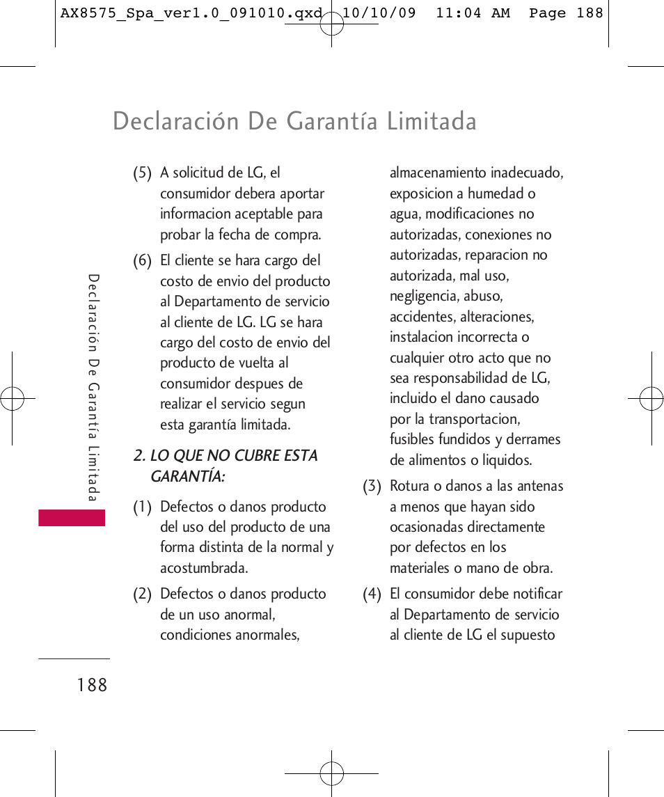 Declaración de garantía limitada | LG LGAX8575 User Manual | Page 372 / 381