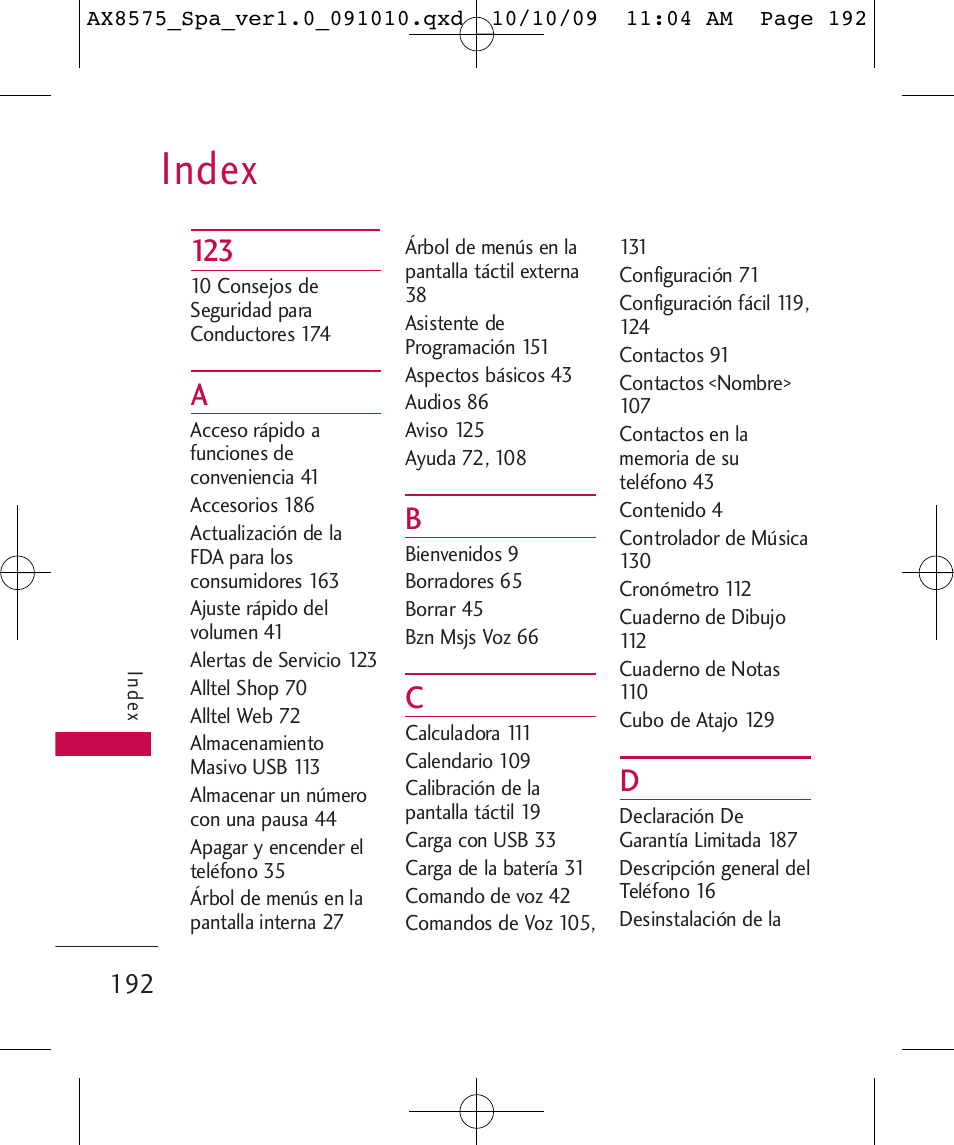 Index | LG LGAX8575 User Manual | Page 376 / 381