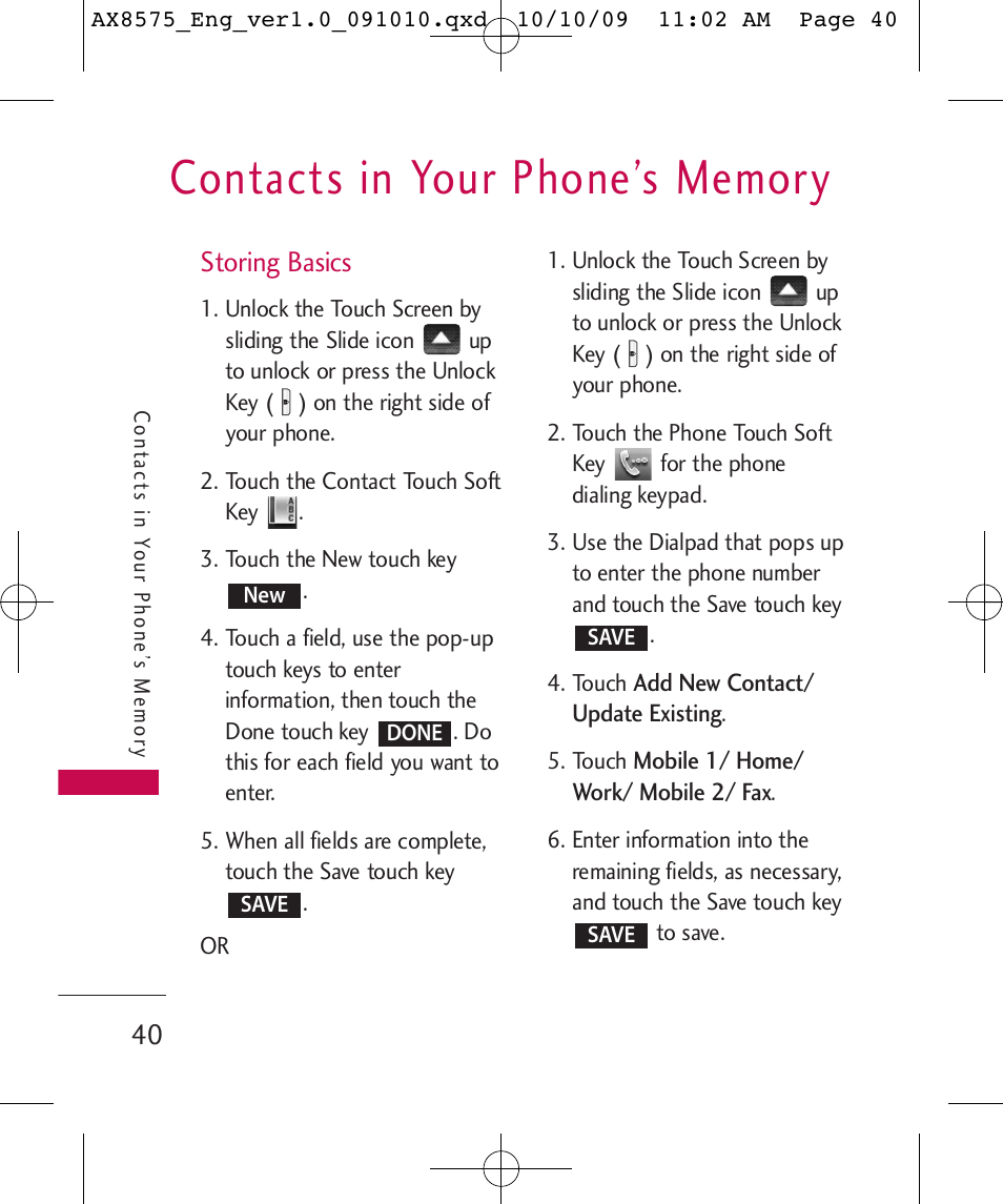 Storing basics | LG LGAX8575 User Manual | Page 42 / 381