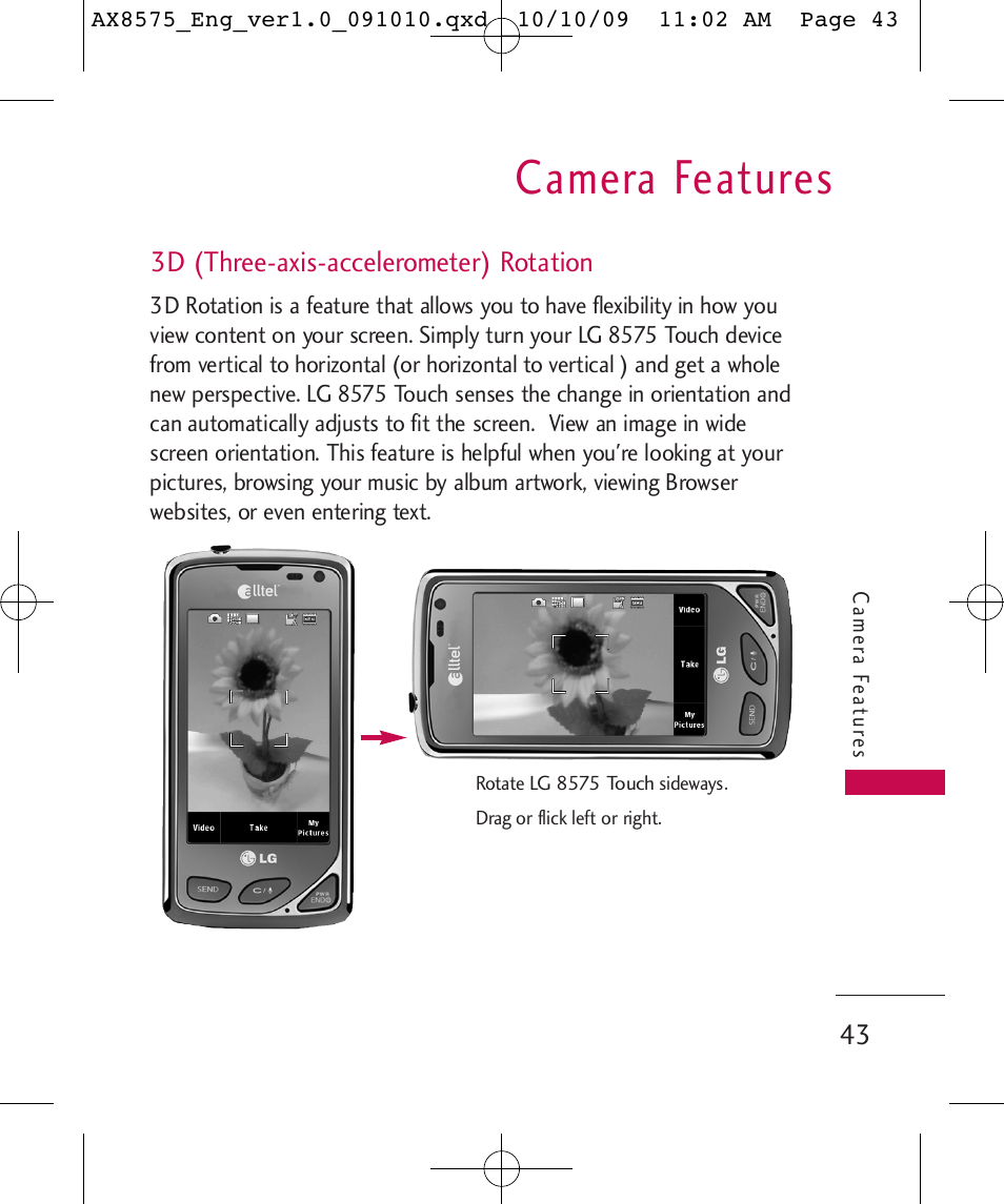 Camera features, 3d (three-axis-accelerometer) rotation | LG LGAX8575 User Manual | Page 45 / 381