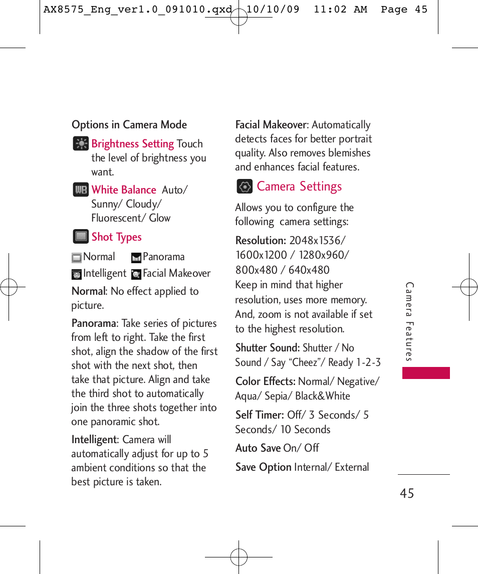 Camera settings | LG LGAX8575 User Manual | Page 47 / 381