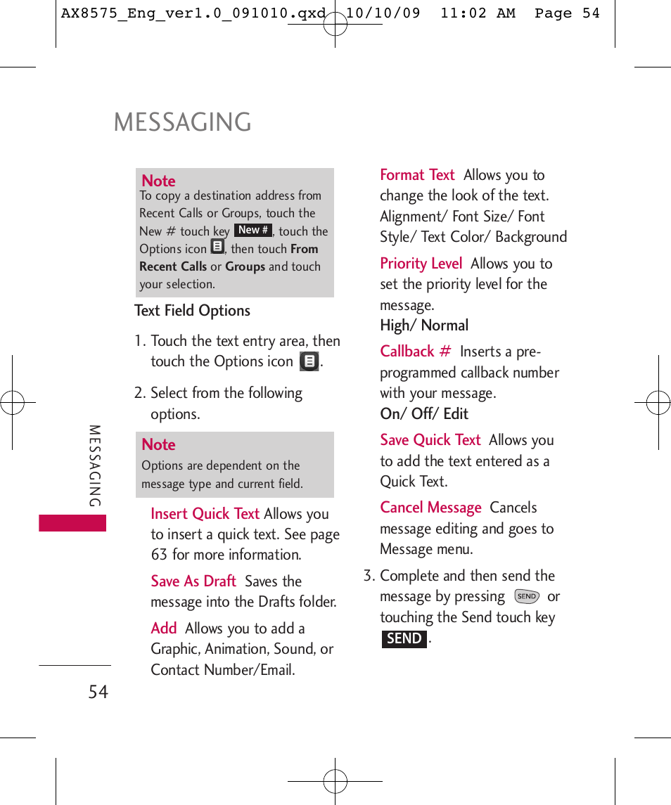 Messaging | LG LGAX8575 User Manual | Page 56 / 381