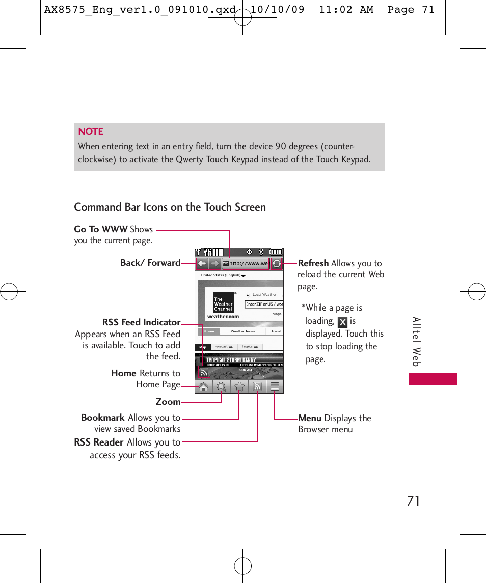 Command bar icons on the touch screen | LG LGAX8575 User Manual | Page 73 / 381