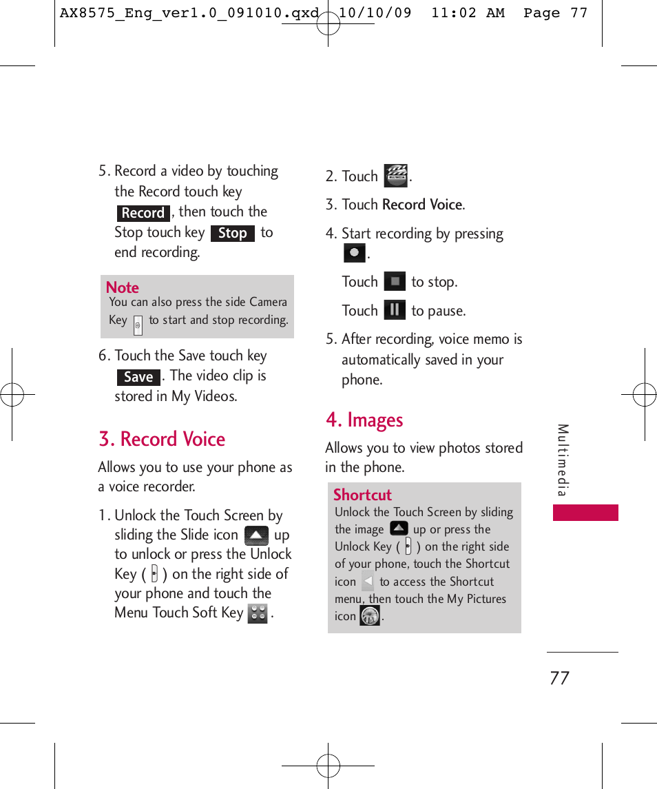 Record voice, Images | LG LGAX8575 User Manual | Page 79 / 381