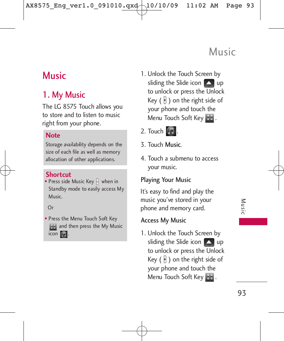 Music, My music | LG LGAX8575 User Manual | Page 95 / 381