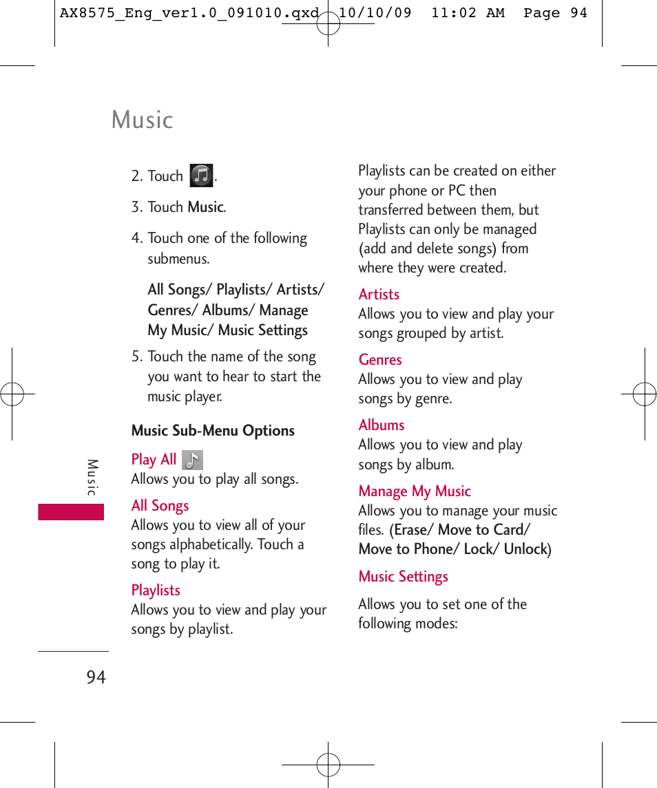 Music | LG LGAX8575 User Manual | Page 96 / 381